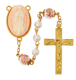 McVan Pink and White Guadalupe Cameo Rosary