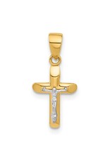 14K Two-tone Polished and Textured Crucifix Pendant
