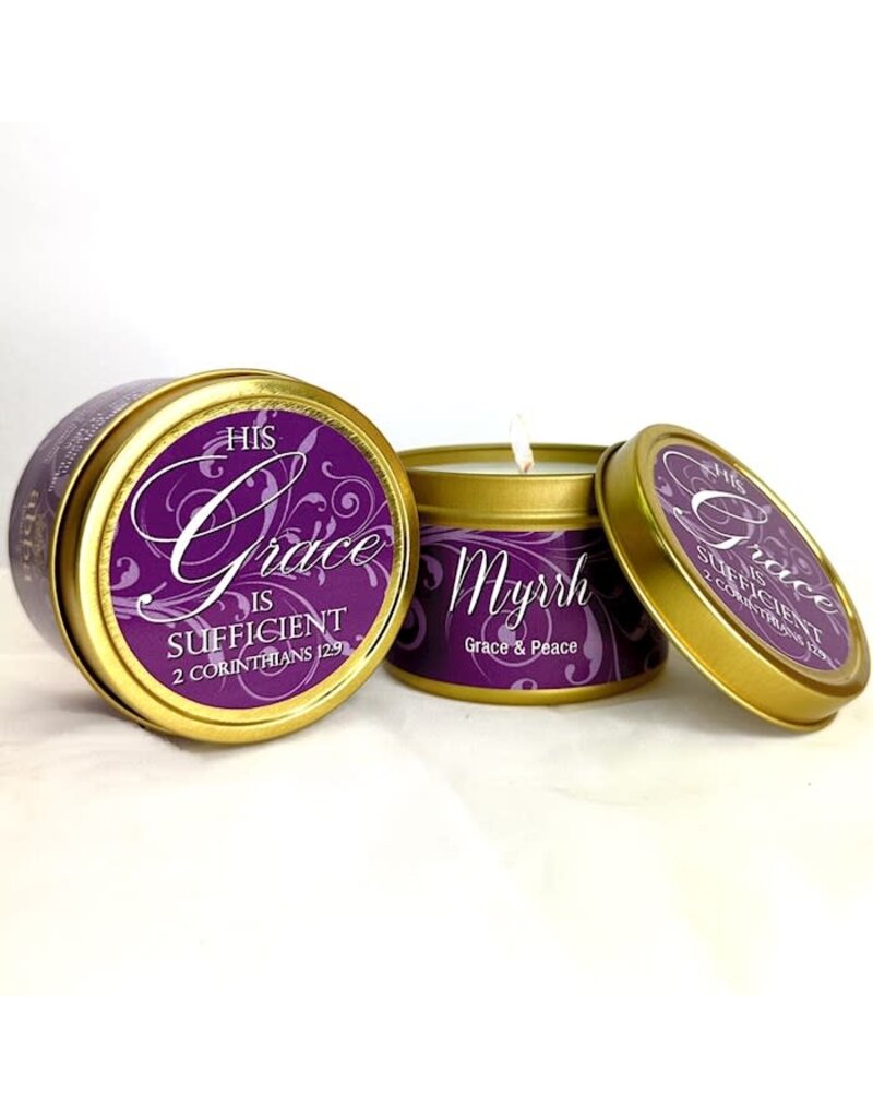 Abba Products Myrrh Candle with Scripture Gold Tin