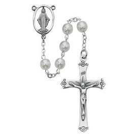 McVan 7MM White Glass Pearl Rosary