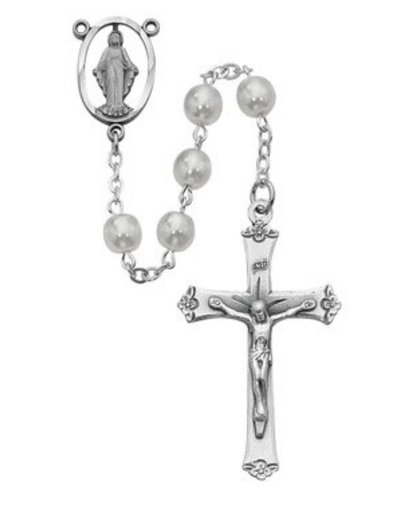 7MM White Glass Pearl Rosary