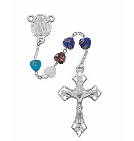McVan 8mm Multicolor Murano Glass Heart Shaped Bead Rosary