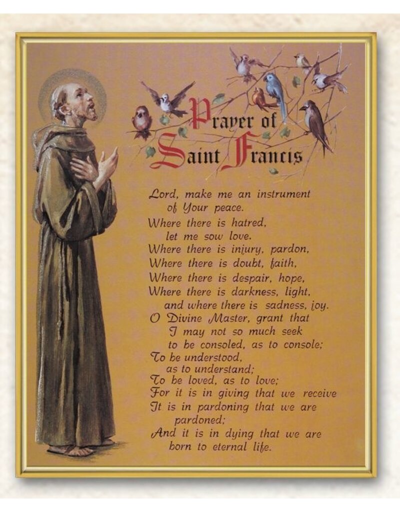 WJ Hirten 8” x 10” Gold Framed St. Francis Prayer Plaque