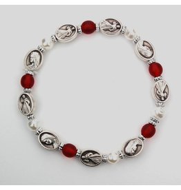 McVan Red and Pearl Divine Mercy Stretch Bracelet