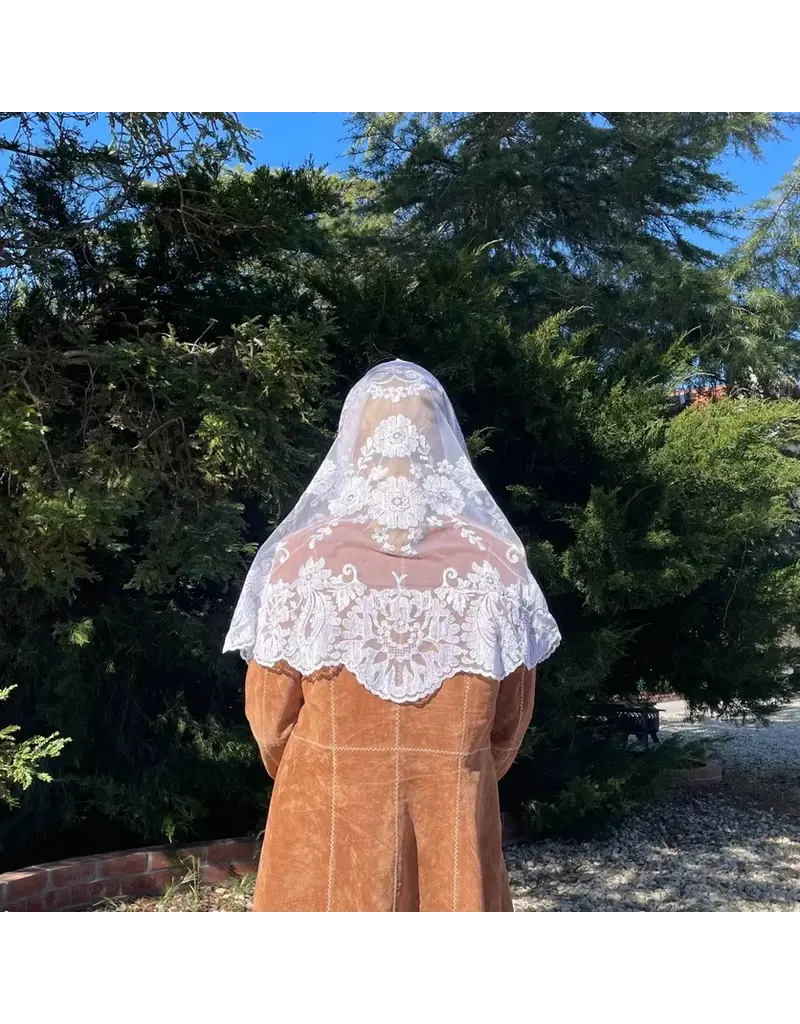 Oremus Mercy Way of the Cross Veil  -White   (58" X 28")