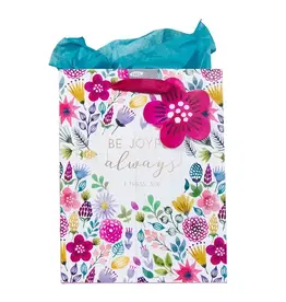 Christian Art Gifts Be Joyful Always Multicolored Medium Gift Bag with Tissue Paper