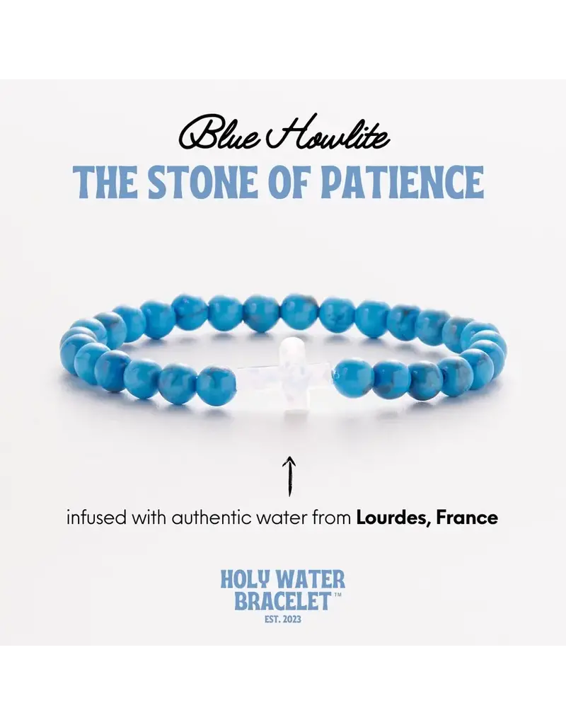 Holy Water Bracelet Holy Water Cross Bracelet in Blue Howlite- Patience