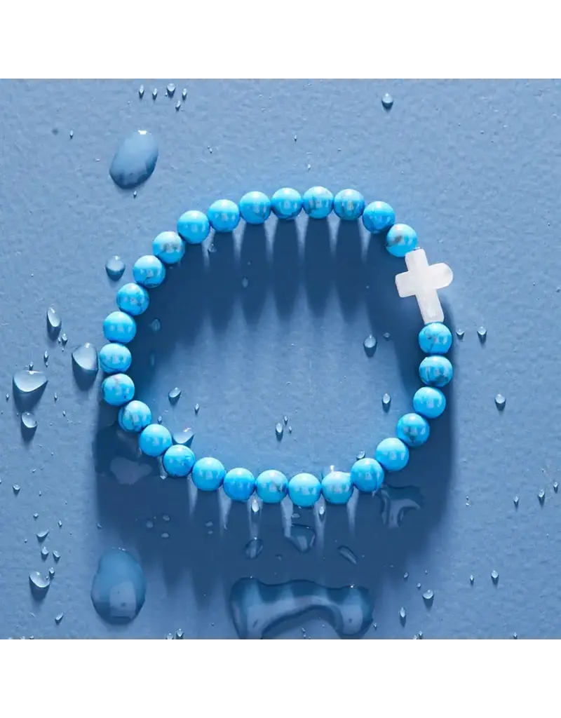 Holy Water Bracelet Holy Water Cross Bracelet in Blue Howlite- Patience