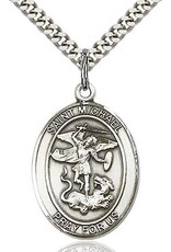 Bliss Manufacturing Sterling Silver St. Michael Oval Medal With 24" Chain Necklace Police Officer & EMT Pendant