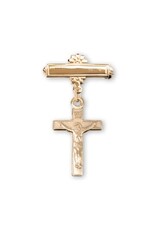HMH Religious Gold Over Sterling Silver Baby Crucifix on a Bar Pin