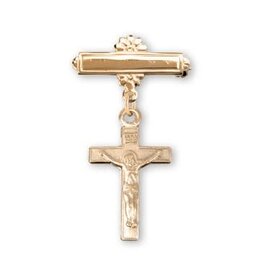 HMH Religious Gold Over Sterling Silver Baby Crucifix on a Bar Pin