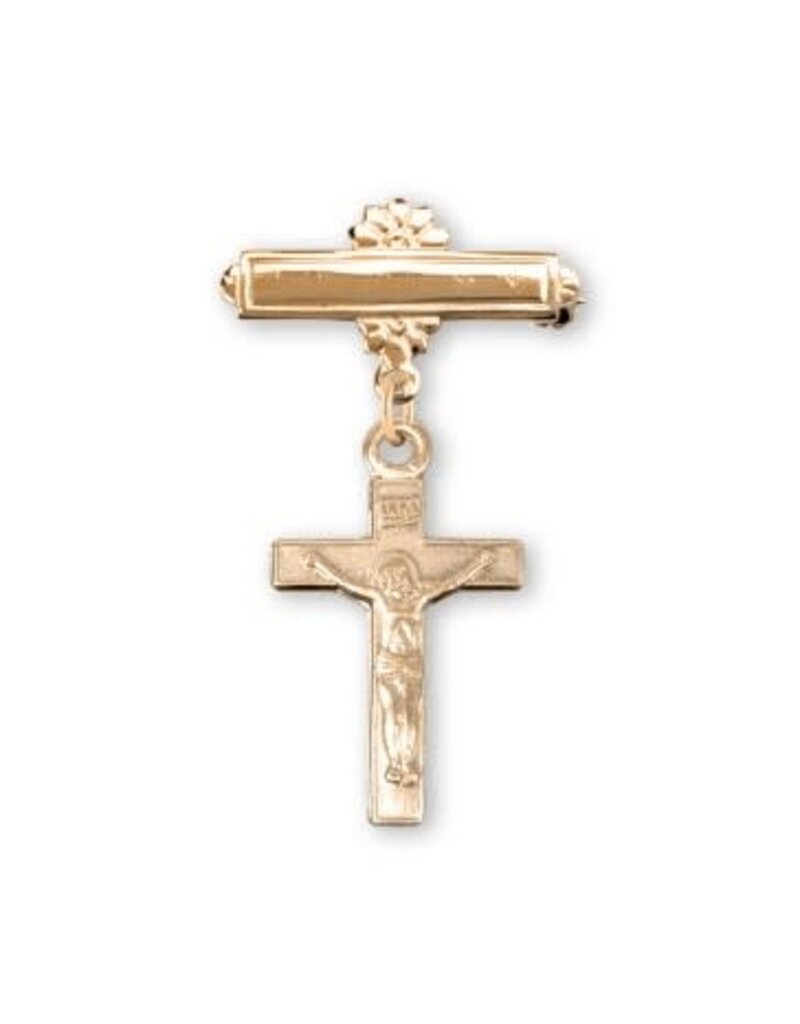 HMH Religious Gold Over Sterling Silver Baby Crucifix on a Bar Pin