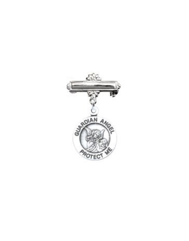 HMH Religious Sterling Silver Small Round Guardian Angel Medal with Bar