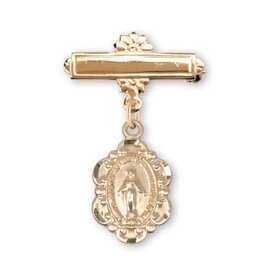 HMH Religious Gold Over Sterling Baby Miraculous Medal on a Bar Pin
