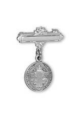 HMH Religious Sterling Silver Saint Benedict Medal on a Bar Pin