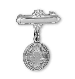 HMH Religious Sterling Silver Saint Benedict Medal on a Bar Pin