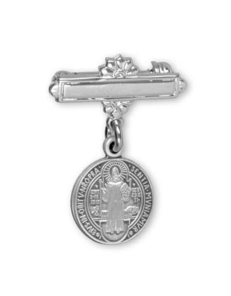 HMH Religious Sterling Silver Saint Benedict Medal on a Bar Pin