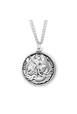 HMH Religious Sterling Silver 0.9" Round Saint Michael The Archangel Medal With 18" Chain Necklace