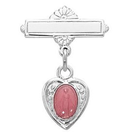 McVan Sterling Silver Pink Enameled Miraculous Medal Heart Shaped Baby Pin