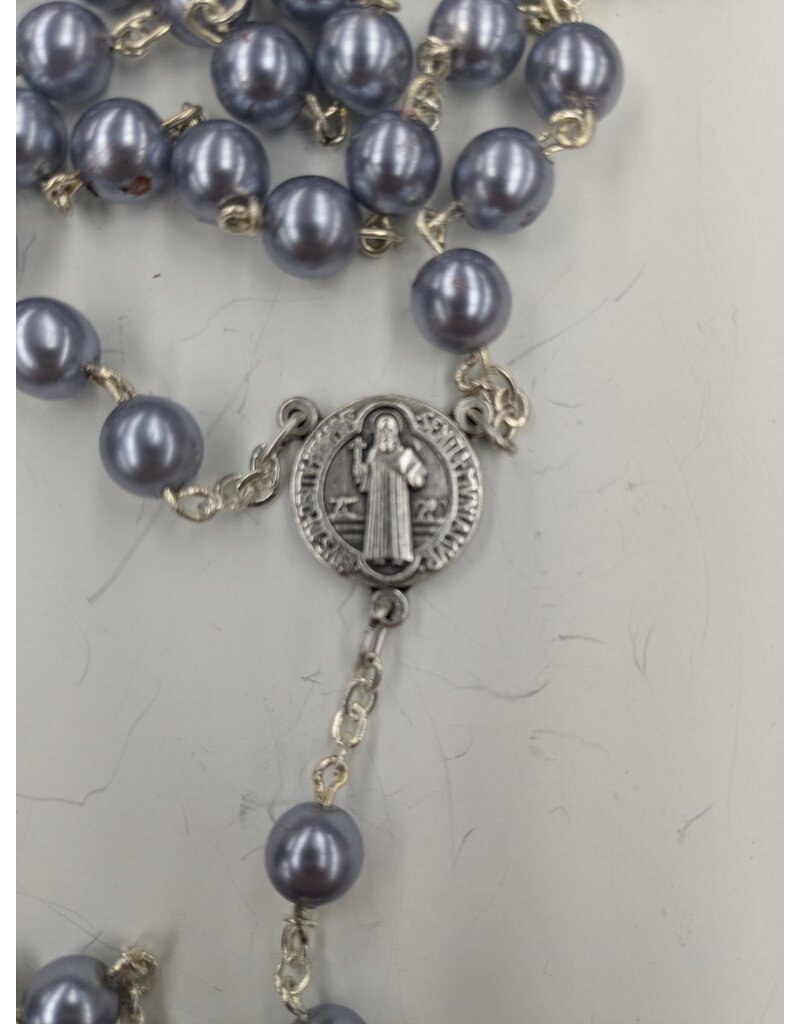 Blue Pearlescent Rosary with St. Benedict Center
