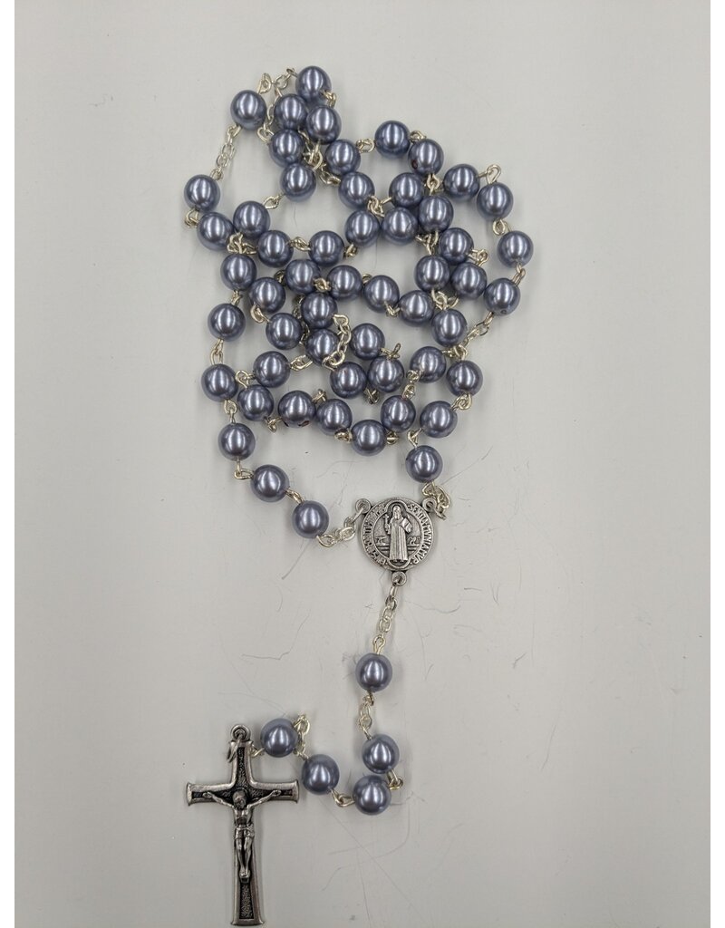 Blue Pearlescent Rosary with St. Benedict Center