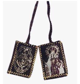 Oremus Mercy Brown Scapular - Lady of Mt. Carmel with Gold Accents