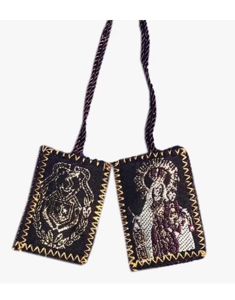 Oremus Mercy Brown Scapular - Lady of Mt. Carmel with Gold Accents