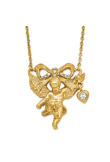 Symbols of Faith Gold-tone Crystal Angel Bow with 3in ext Necklace