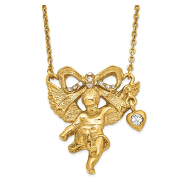 Symbols of Faith Gold-tone Crystal Angel Bow with 3in ext Necklace