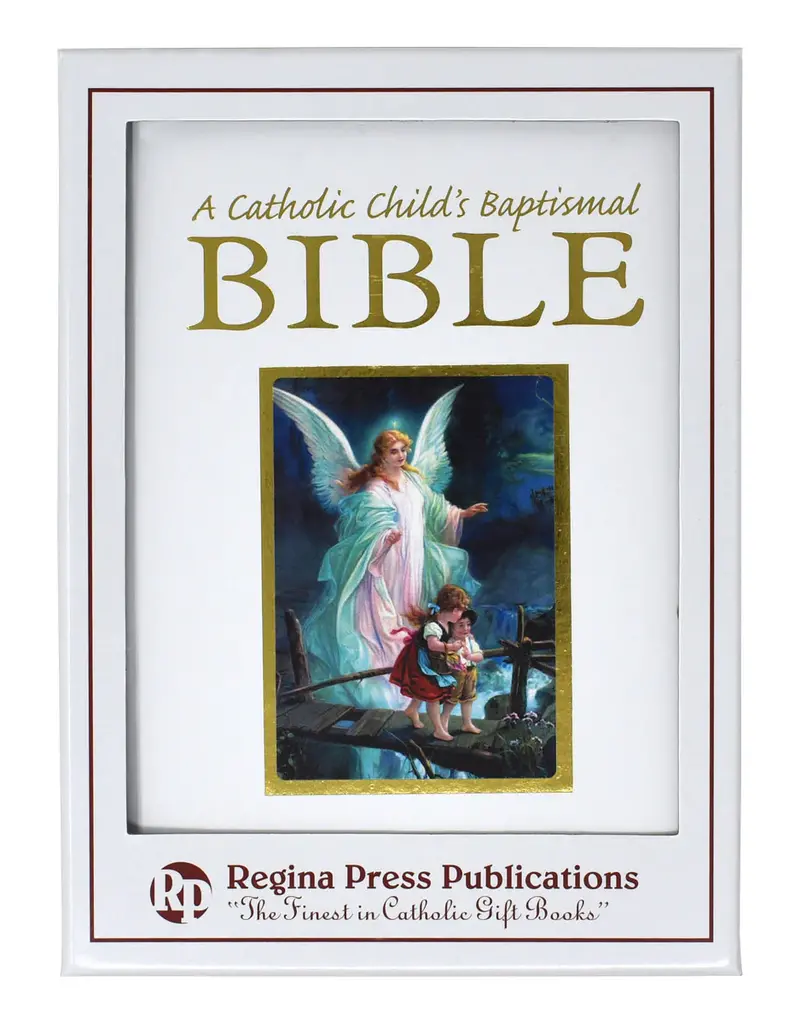 Regina Press Catholic Child's Baptismal Bible (Guardian Angel) - White Hardcover