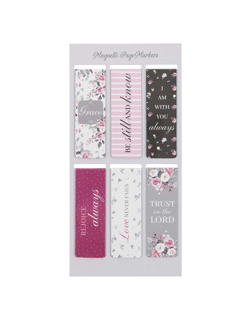 Christian Art Gifts Magnetic Pagemarker Set - Pink Roses (Set of 6)