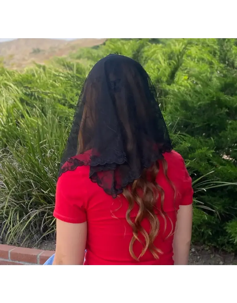 Oremus Mercy St. Teresa of Avila Chapel Veil  Black (52" X 20")