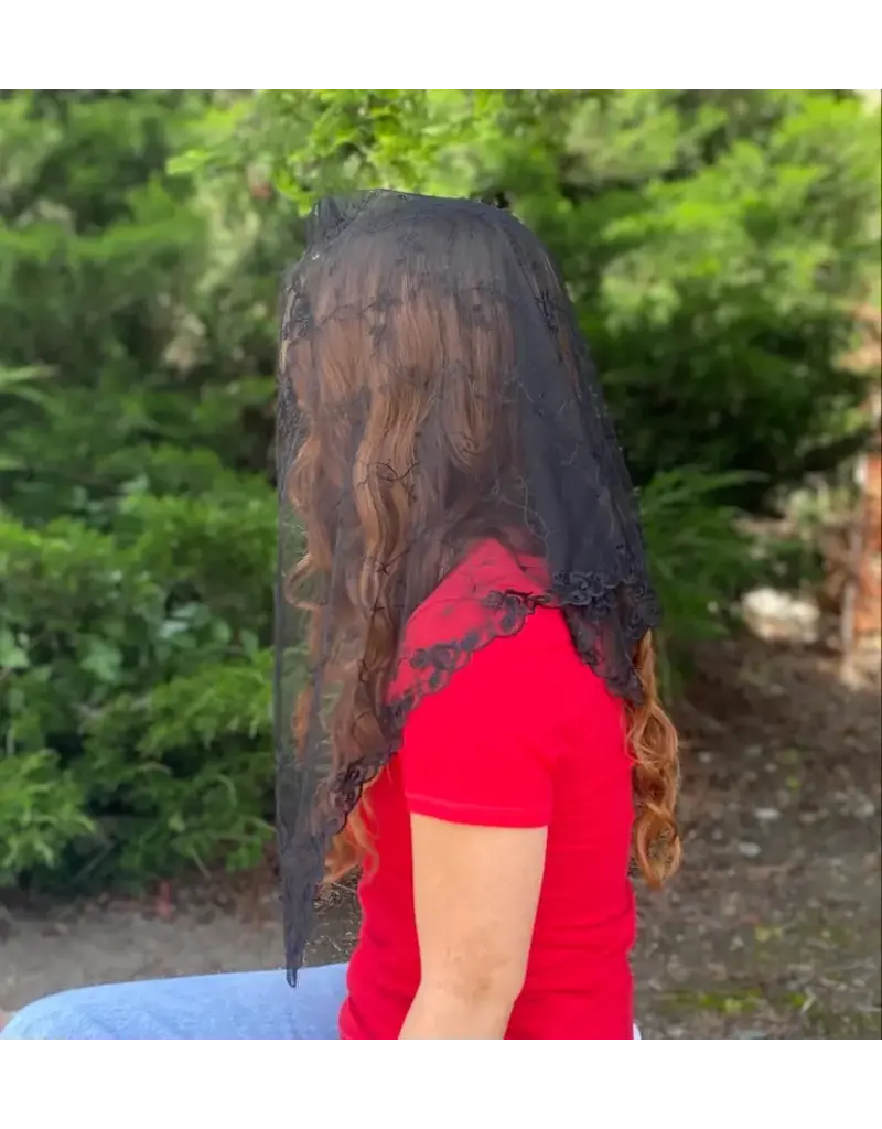 Oremus Mercy St. Teresa of Avila Chapel Veil  Black (52" X 20")