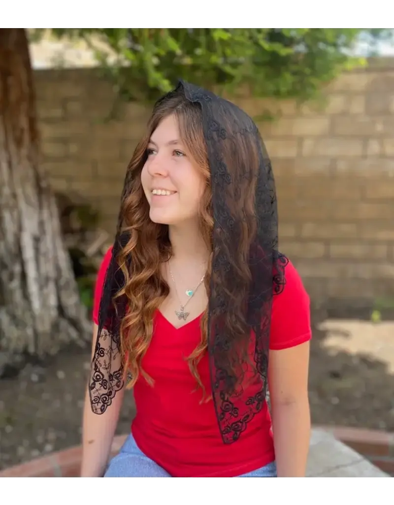 Oremus Mercy St. Teresa of Avila Chapel Veil  Black (52" X 20")