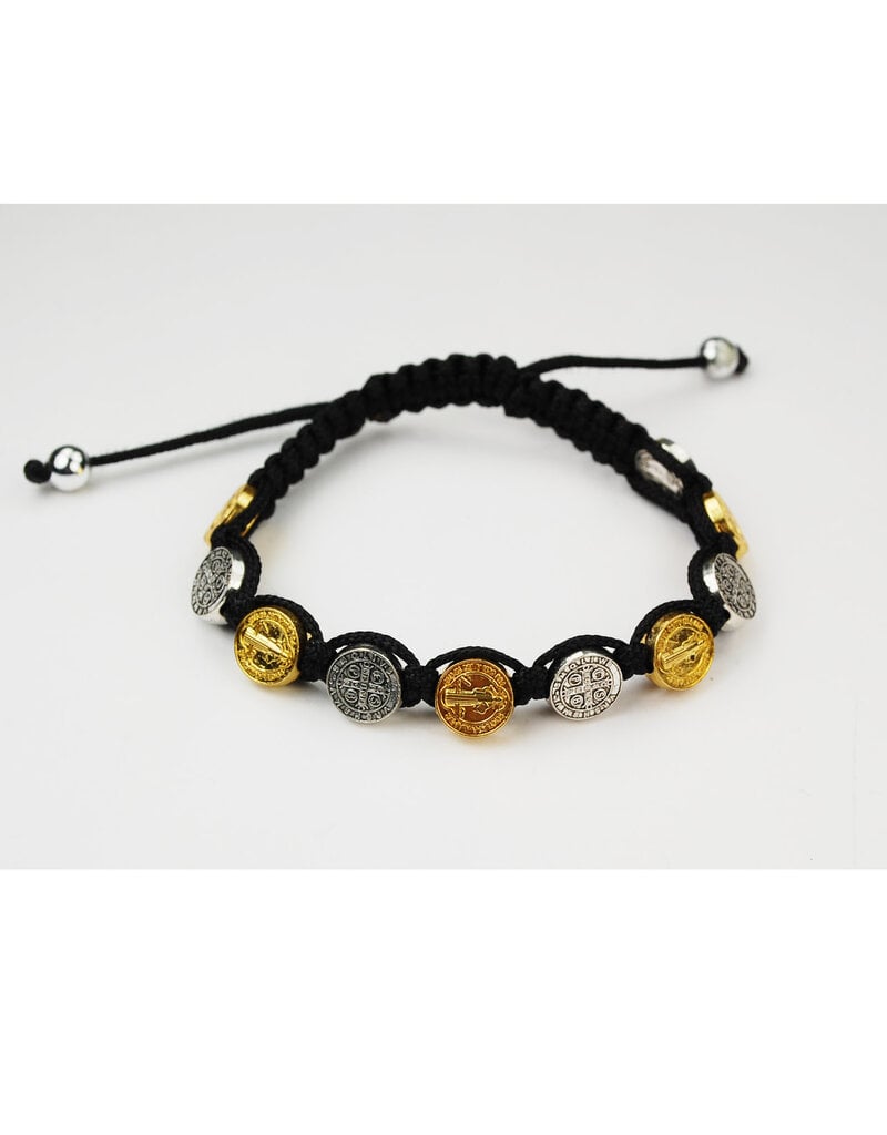 McVan Black Cord with Gold and Silver St. Benedict Medals Bracelet