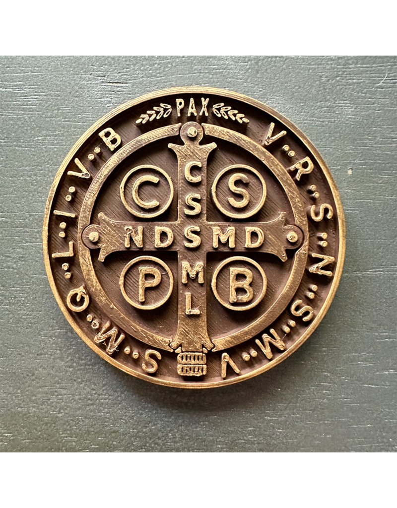 Be Still Prayer Space 3D Printed St. Benedict Medal Wall Plaque 3.5" | "Wood"