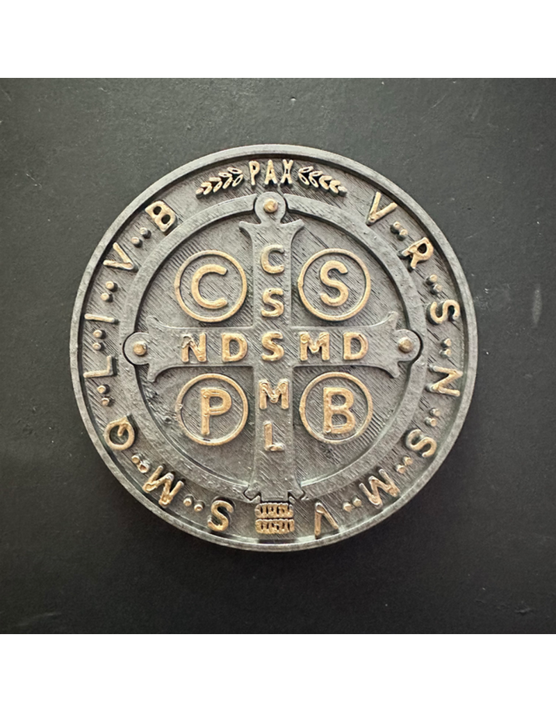 Be Still Prayer Space 3D Printed Hammered Steel St. Benedict Medal