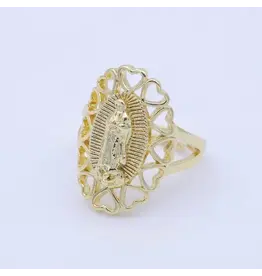 Aim Eternal 14K Gold Filled Virgin Mother Mary Religious Heart Adjustable Ring