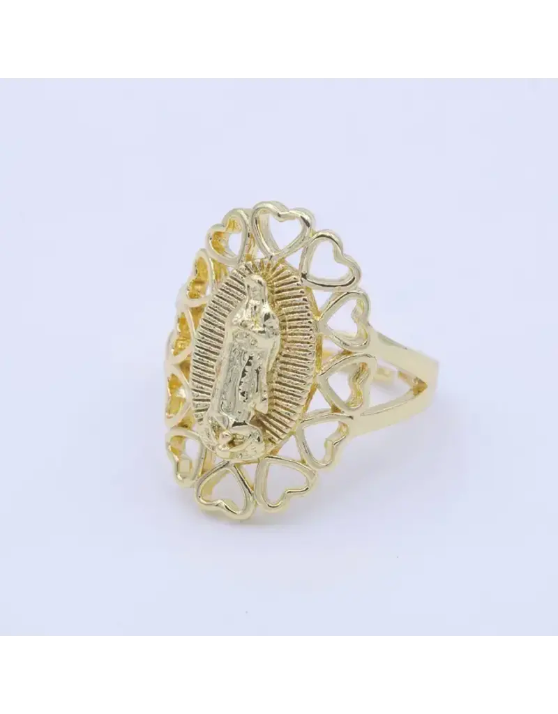 Aim Eternal 14K Gold Filled Virgin Mother Mary Religious Heart Adjustable Ring