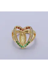 Aim Eternal 24K Gold Filled Heart Micro Paved Multicolor Religious Virgin Mary Lady Guadalupe Ring