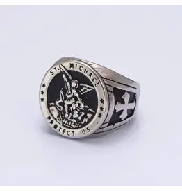 Aim Eternal Stainless Steel St. Michael Protection Signet Ring Size 9