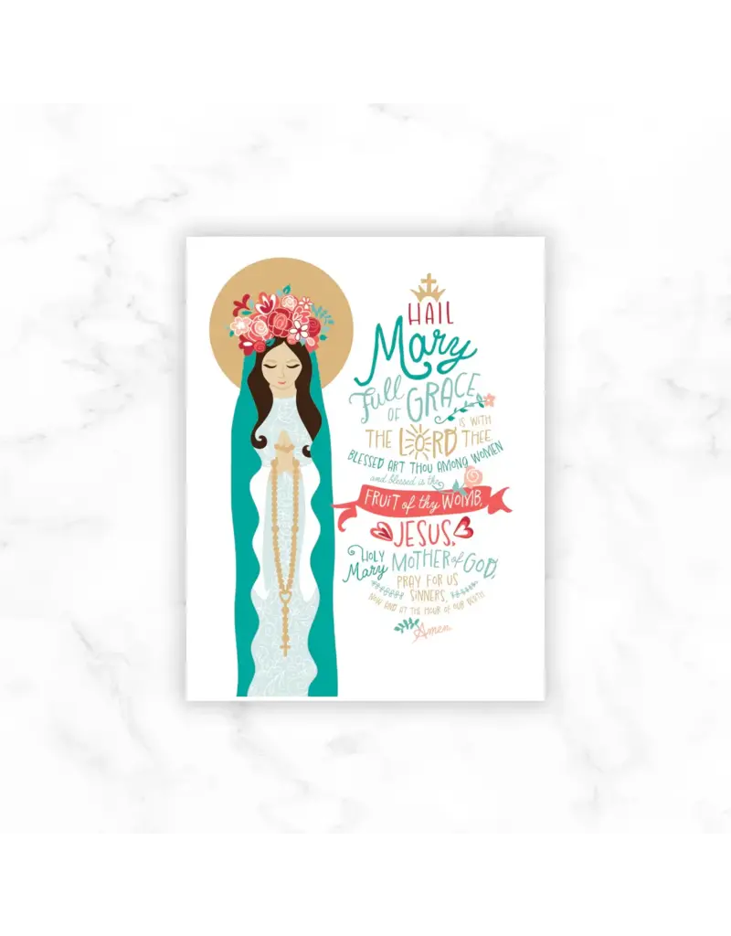 Be Still Prayer Space 11" x 14" White Frame Praying Mary with Hail Mary Prayer