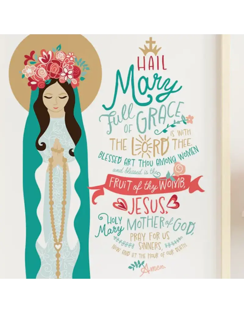 Be Still Prayer Space 11" x 14" White Frame Our Lady of the Rosary with Hail Mary Prayer