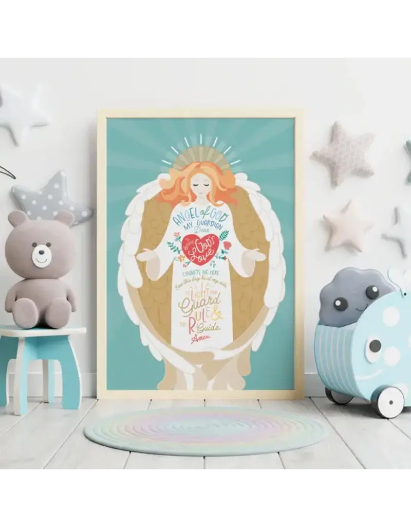 Be Still Prayer Space 11" x 14" White Frame Guardian Angel, Green