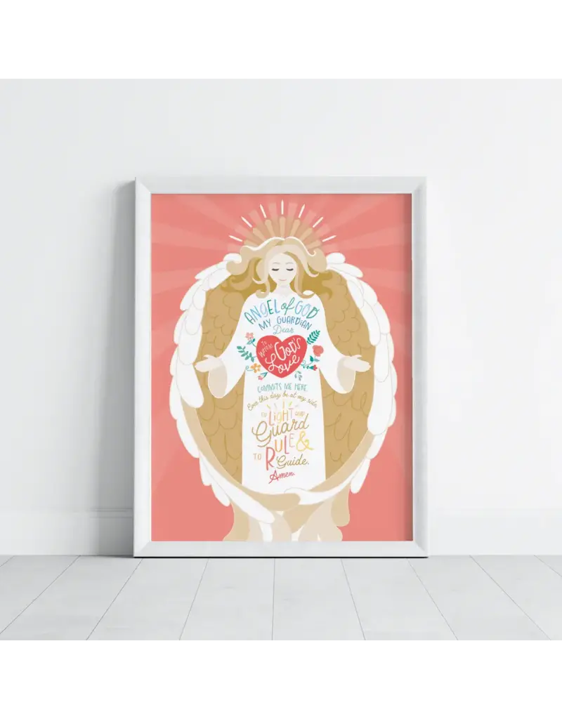 Be Still Prayer Space 11" x 14" White Frame Guardian Angel, Pink