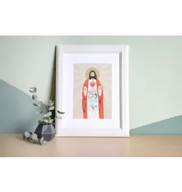 Be Still Prayer Space 11" x 14" White Frame Sacred Heart wit Jesus Loves Me prayer
