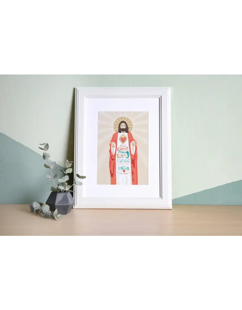 Be Still Prayer Space 11" x 14" White Frame Sacred Heart wit Jesus Loves Me Prayer