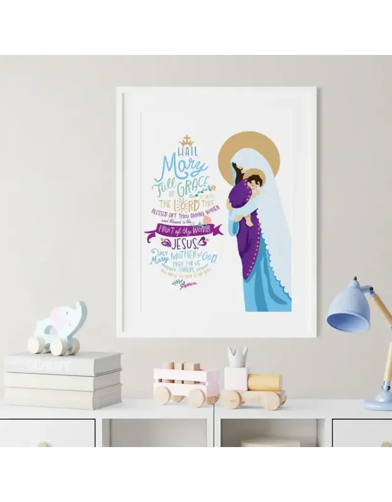 Be Still Prayer Space 11" x 14" White Frame Mary & Jesus with Hail Mary Prayer