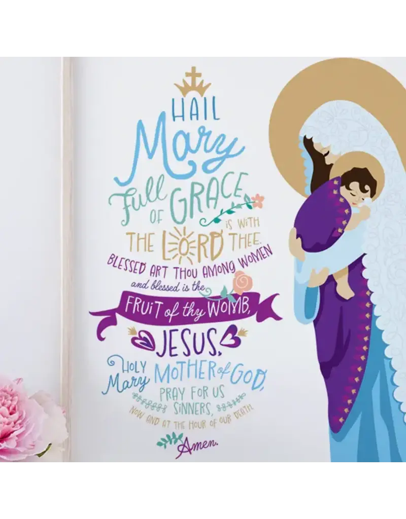 Be Still Prayer Space 11" x 14" White Frame Mary & Jesus with Hail Mary Prayer