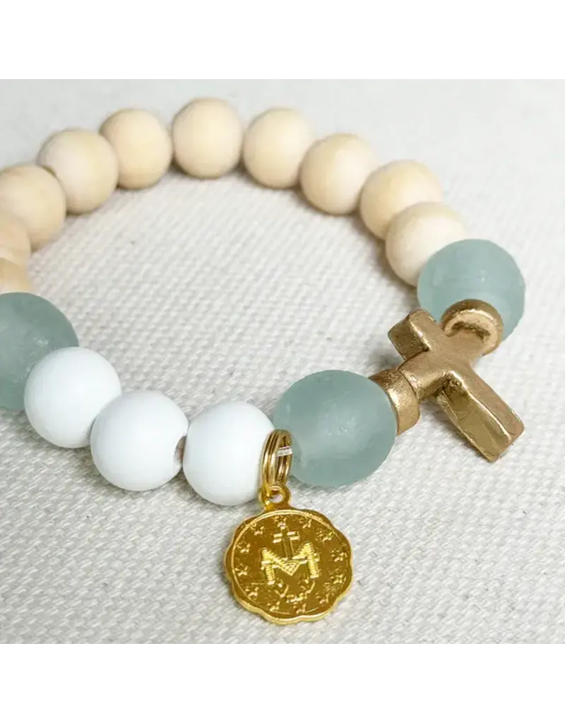 Be Still Prayer Space Light Blue Rosary Bracelet – Auspice Maria